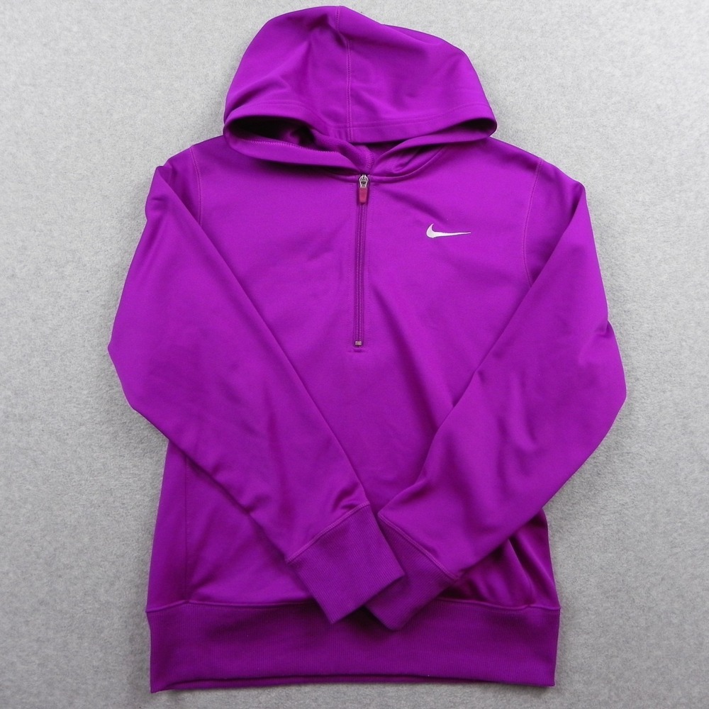 Nike Hoodie Womens Medium 1/4 Zip Pullover Fleece Sweatshirt Purple Long Sleeve